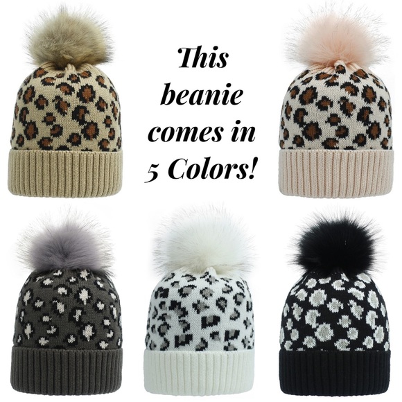Trendy Black Leopard Knit Pom Pom Beanie - Picture 5 of 16